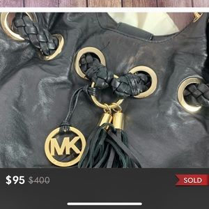 MICHAEL KORS Black Leather Braided Straps Hobo Bag